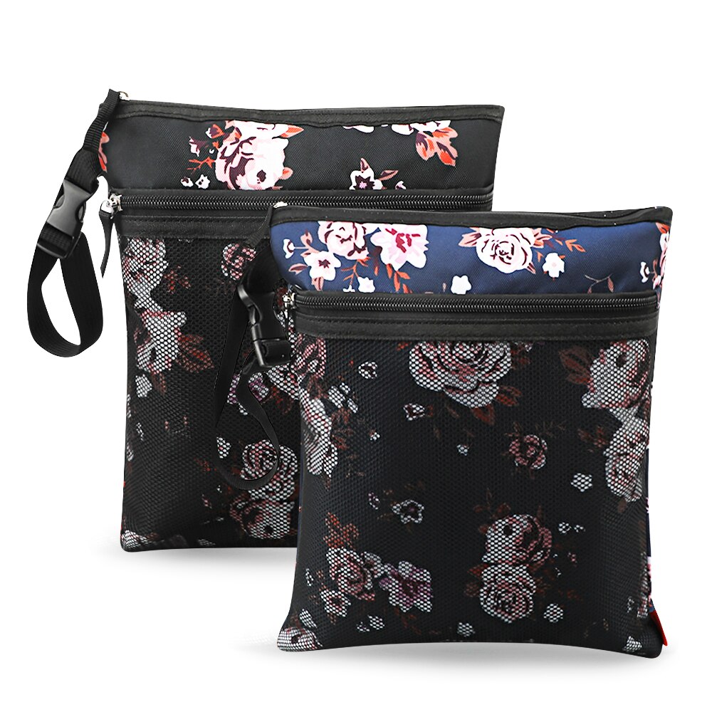 Baby Diaper Bag Cartoon Print Waterproof Wet Dry Nappy Zipper Handbag Stroller Carry Pack Travel Outdoor Wet Diaper Storage Bags