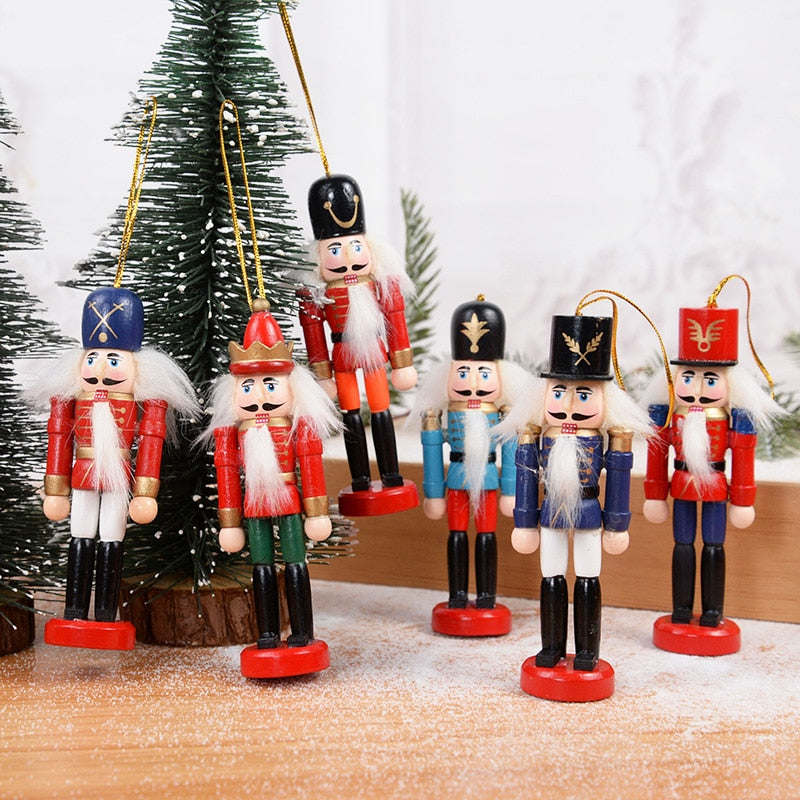 6pcs/box Christmas Nutcracker Soldier Wooden Ornaments Xmas Tree Hanging Pendants Doll Kids New Year Gift Natal Home Decorations