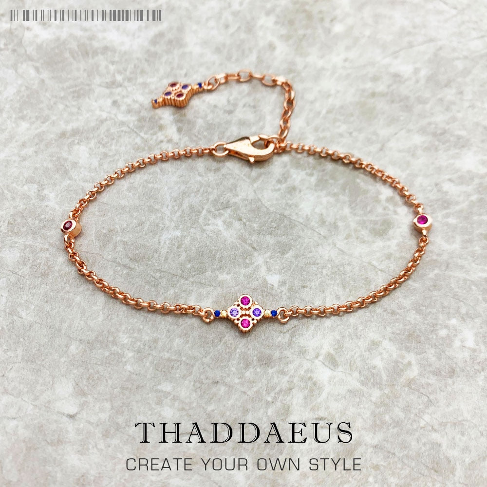 Royalty Rose Gold Plated Bracelets New Link Chain 925 Sterling Silver Fashion Artistic Jewelry Victorian Age Gift For Women