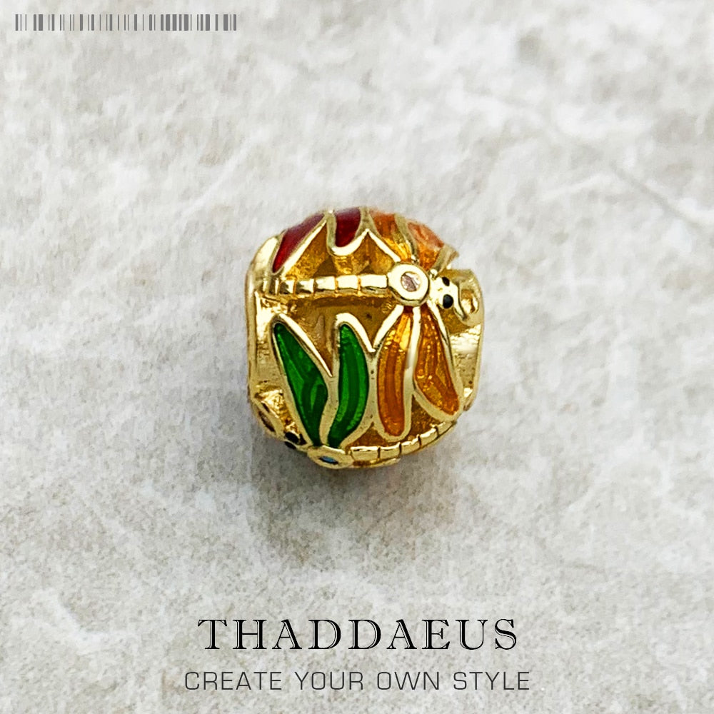 Beads Golden Dragonfly Colourful Gift For Women Karma Charms European 925 Sterling Silver Jewelry Accessories