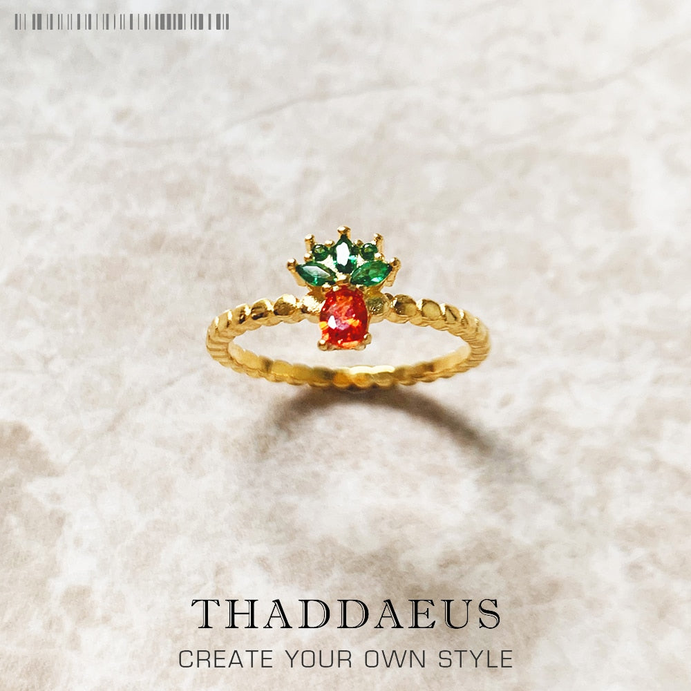 Ring Pineapple Europe Style Golden Fine Jewerly For Women 2022 Brand New Sweet Gift In 925 Sterling Silver