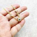 Necklace Royalty Star & Moon Gold Brand New Link Chain Fine Jewelry Europe 925 Stering Silver Bohemia Gift For Women