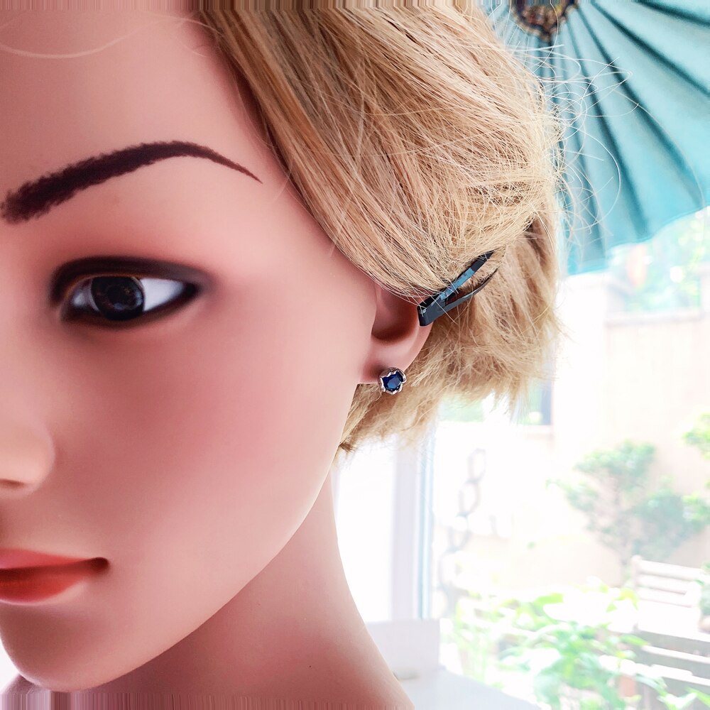 Stud Earrings Dark Blue Lotus Europe Style Glam Fine Jewerly For Women Gift In 925 Sterling Silver