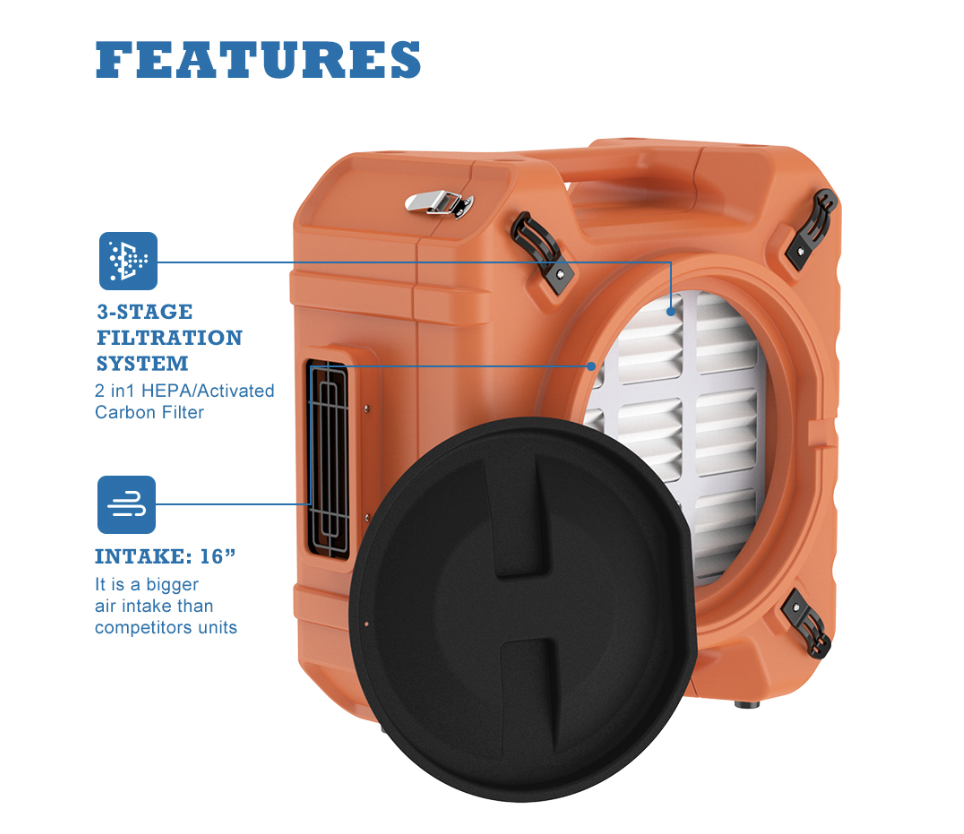 AlorAir® PureAiro HEPA Pro 970 Air Scrubber, UV-C Light, Commercial 3-Stage HEPA Filtration, Negative Air Scrubber | Water Damage Restoration