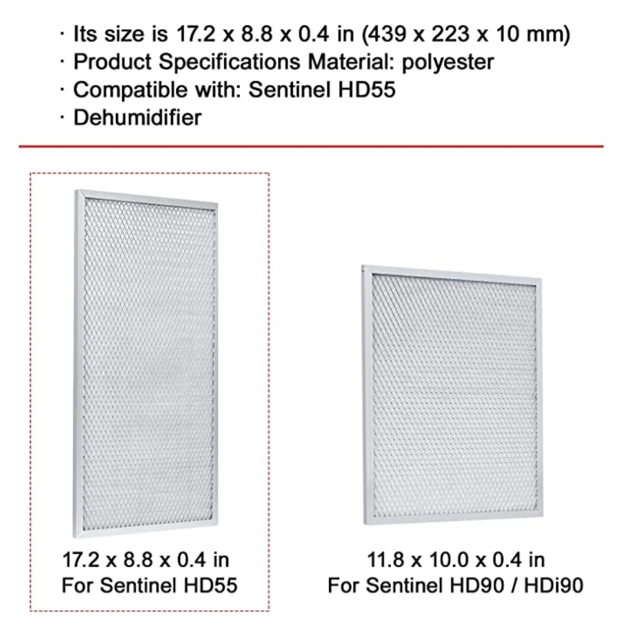 AlorAir 2-Pack MERV-8 Filter Replacement Set for Basement Dehumidifiers Sentinel HD55
