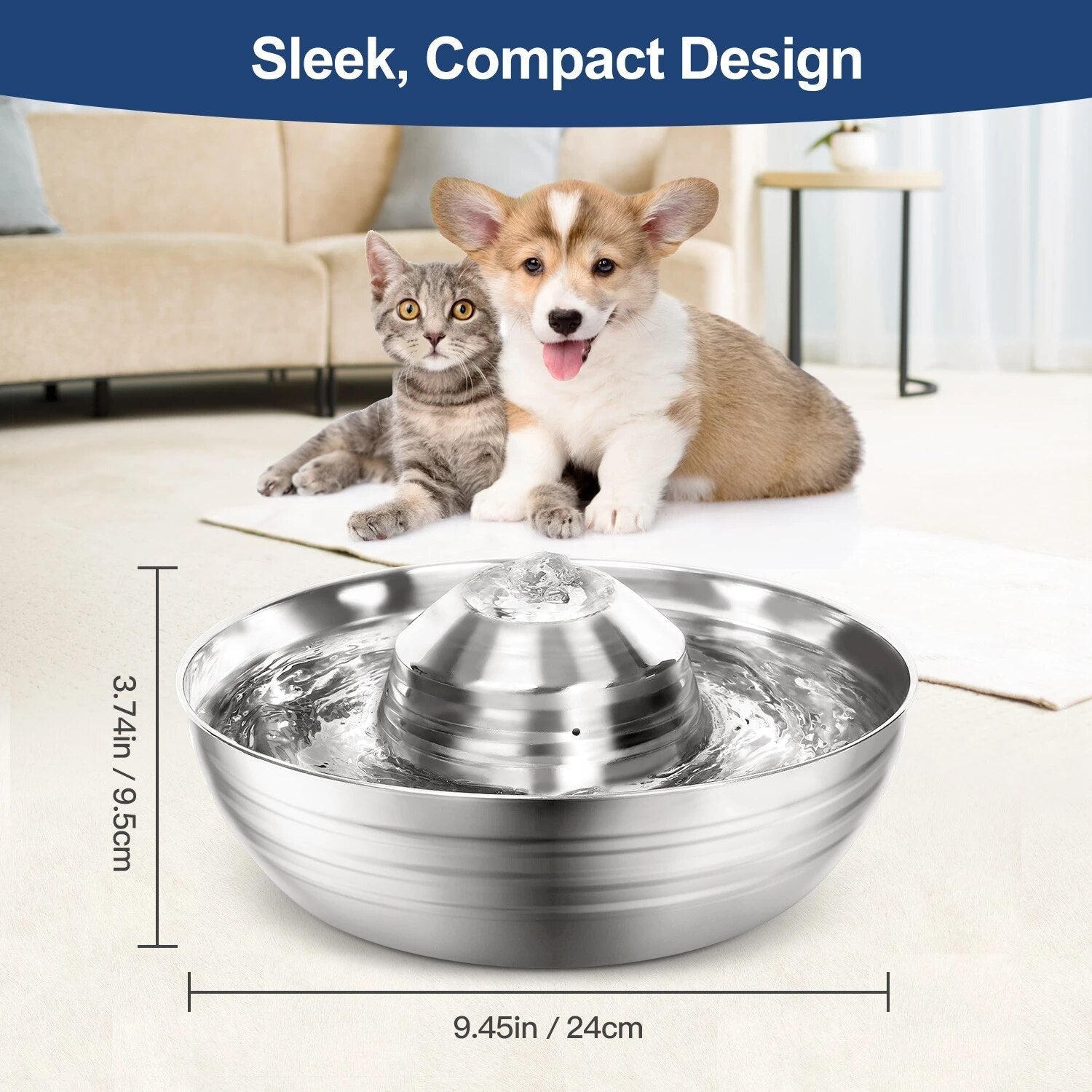 Stainless Steel Cat Water Fountain Automatic Super Quiet Pet Water Fountain Easy Clean Safe Pet Dogs Cats Bowl Water Dispenser