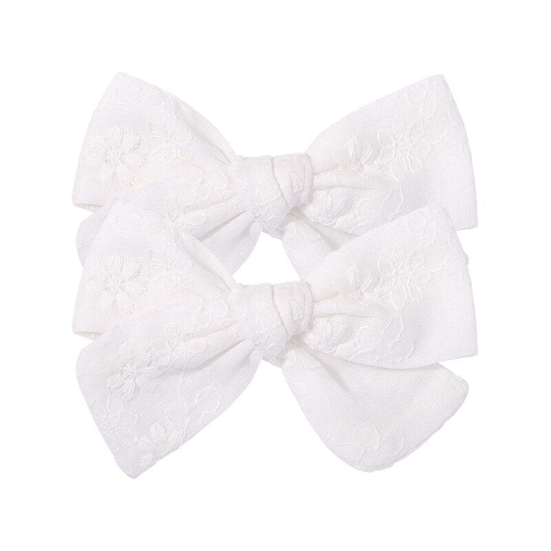 2Pcs/Set Sweet Floral Embroidery Solid Color Bowknot Hair Clips for Kids Baby Girls Alligator Hairpins Headwear Toddlers Hair