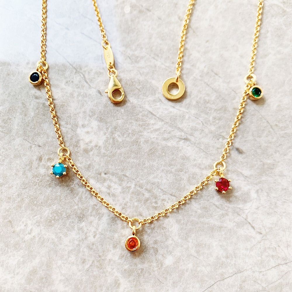 Colourful Stones Golden Necklace Link Chain Fine Jewelry Europe 925 Stering Silver 2022 Brand New Bohemia Gift For Women