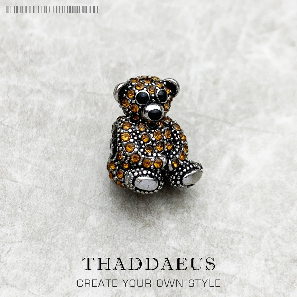 Beads Brown Teddy Bear 925 Sterling Silver Charm Europe Jewelry Cute Gift For Women &amp; Men
