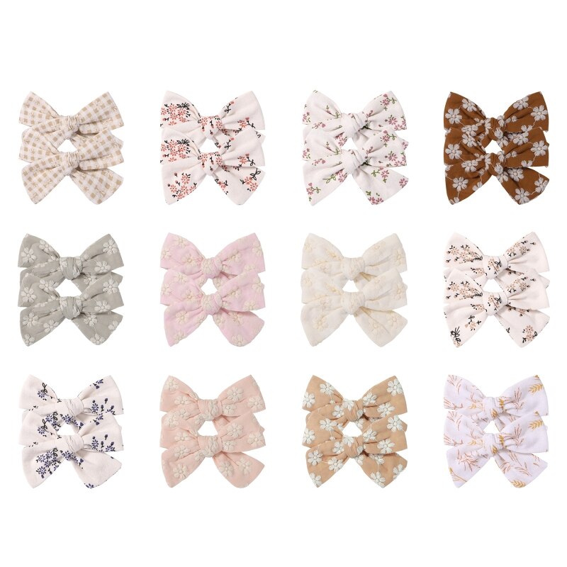 2Pcs Pastoral Vintage Floral Print Bowknot Hair Clips for Kids Baby Girls Cute Alligator Hairpins Barrettes Headwear
