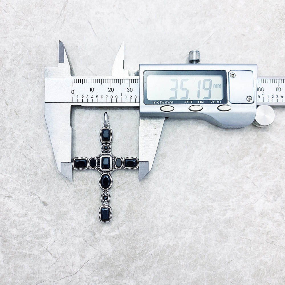 Cross Black Stone Pendant,Brand New 925 Sterling Silver Vintage Jewelry Accessories Graceful Faith Gift For Woman