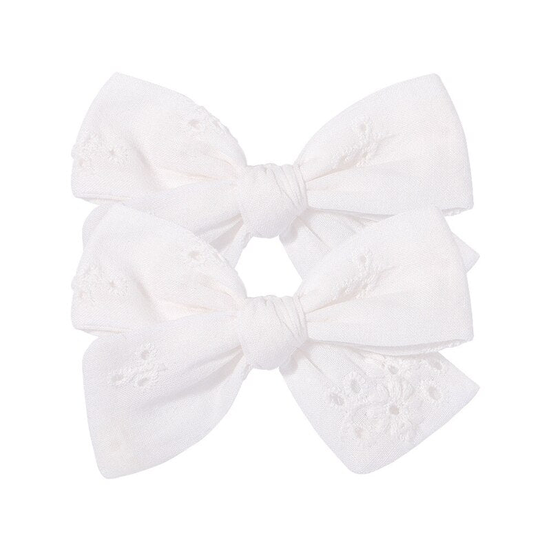 2Pcs/Set Sweet Floral Embroidery Solid Color Bowknot Hair Clips for Kids Baby Girls Alligator Hairpins Headwear Toddlers Hair