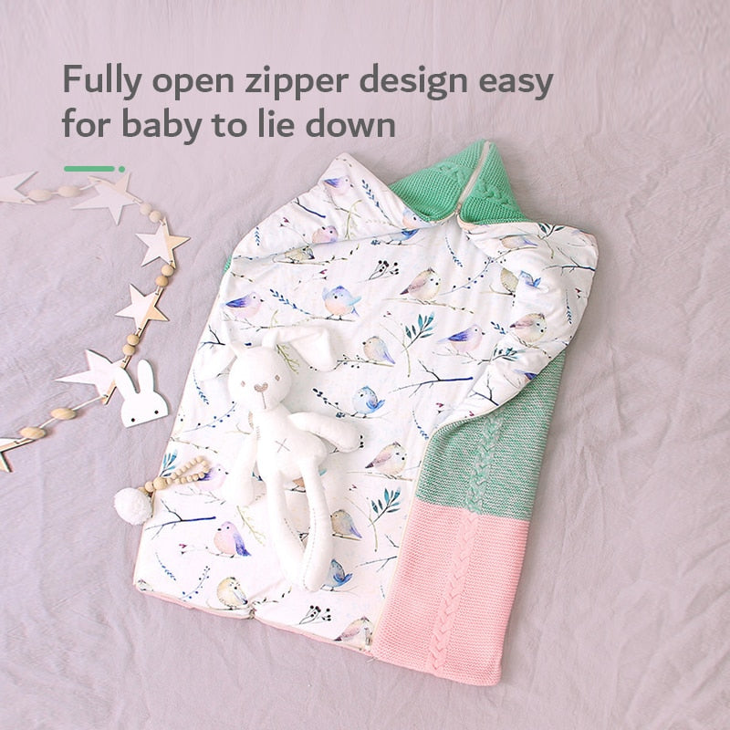 hibobi Cotton Soft Baby Swaddle Bird Pattern Print Front Bukle Design Sleeping Bags for Newborn Infant Wrap Prevent Flat Blanket
