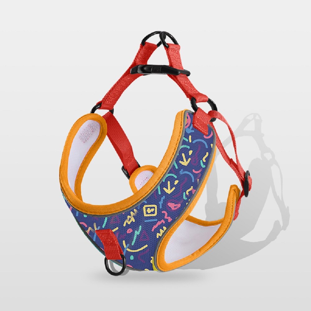 Dog Harness with 1.2m Traction Leash Set Adjustable Mesh Breathable Vest Type Chest Strap Puppy Colorful Doodle for Medium Dogs - anconmall