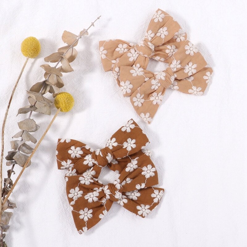 2Pcs Pastoral Vintage Floral Print Bowknot Hair Clips for Kids Baby Girls Cute Alligator Hairpins Barrettes Headwear