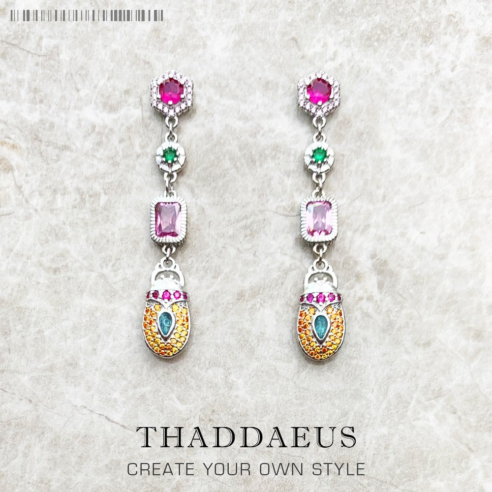 Colourful Scarab Drop Earrings Lucky Gift For Women Summer New Bohemia Fine Jewelry In 925 Sterling Silver