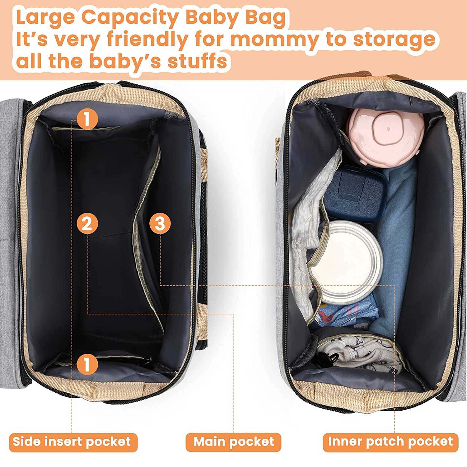 Portable Crib Nappy Backpack Bag Mummy Large Maternity Bag For Baby Multi-function Waterproof Outdoor Travel Diaper Bags - anconmall