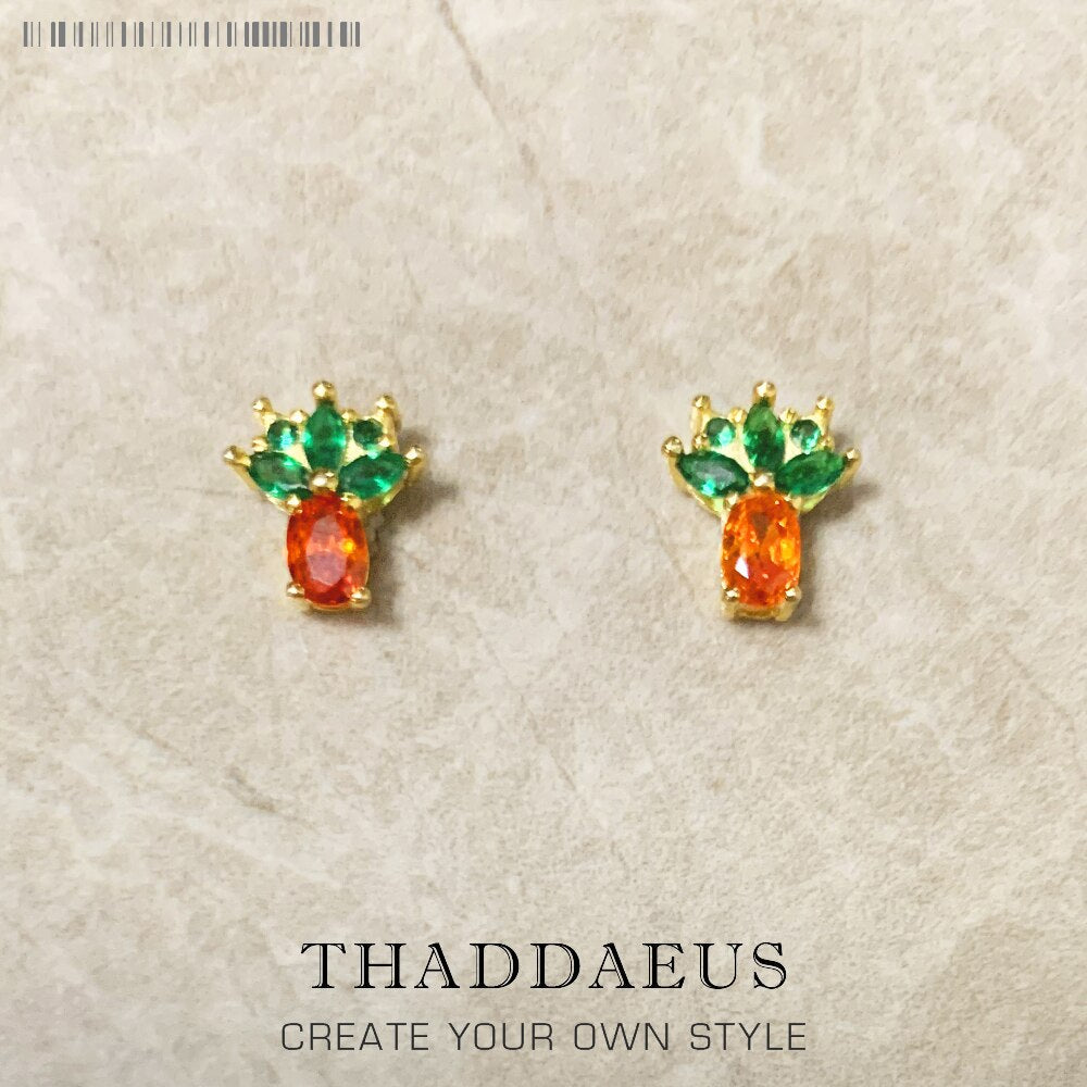 Stud Earrings Pineapple Gold,Europe Style Cute Fine Jewerly For Women,2022 Summer New Gift In 925 Sterling Silver