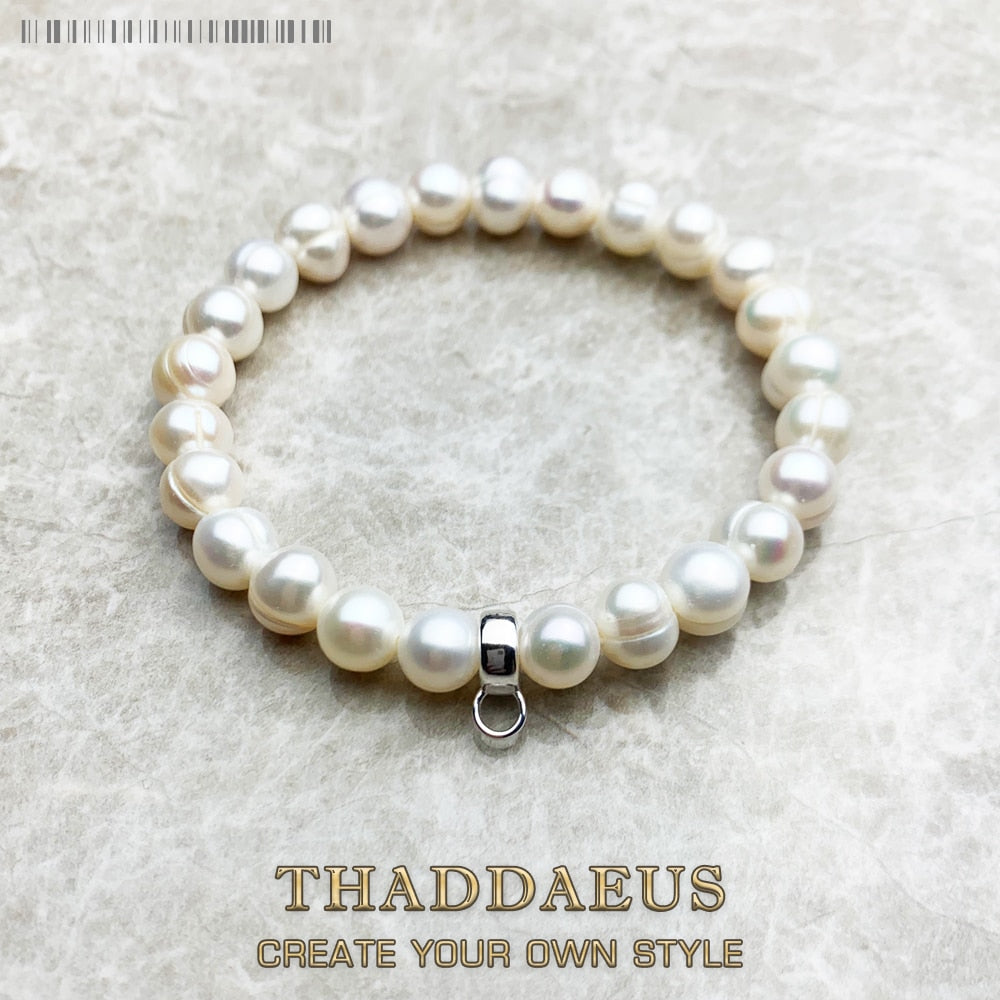 Freshwater Pearls Charm Bracelet Europe Club Style Fine Jewerly For Women Gift In 925 Sterling Silver