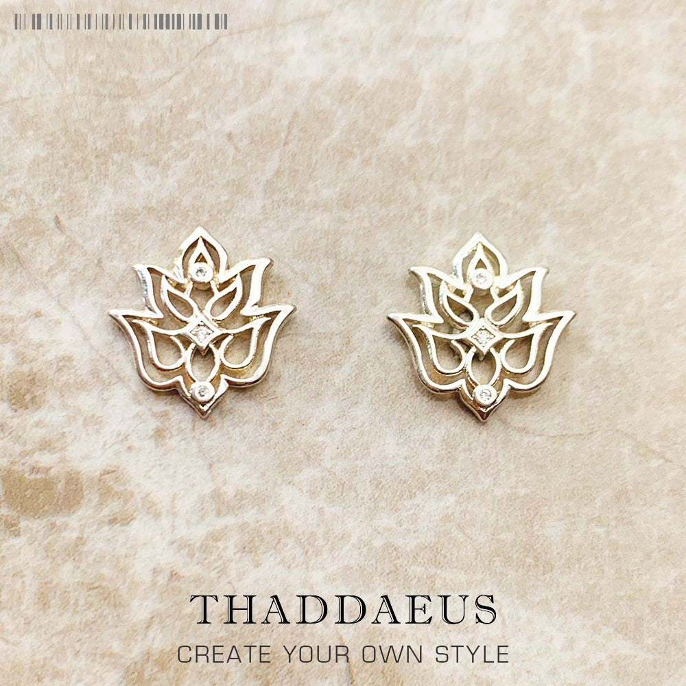 Lotus Flower Ornaments Stud Earrings Europe Style Fine Jewerly For Women Gift In 925 Sterling Silver