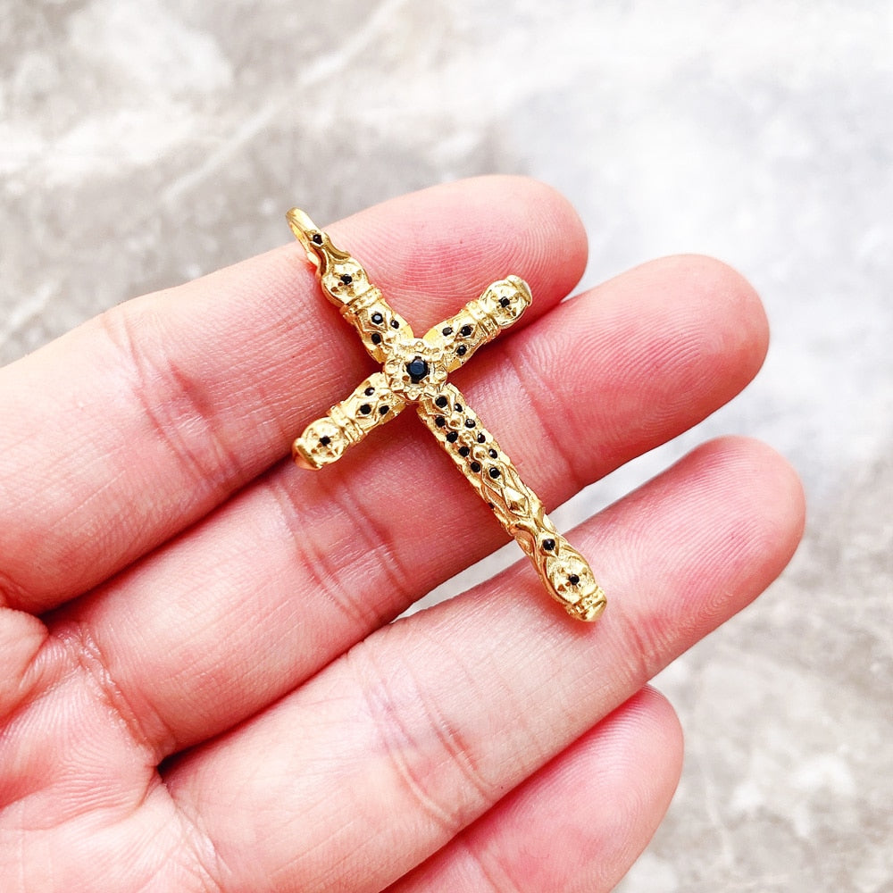 Pendant Cross Black Stones Gold New Fine Jewelry Bijoux Accessories 925 Sterling Silver Gift For Woman Men