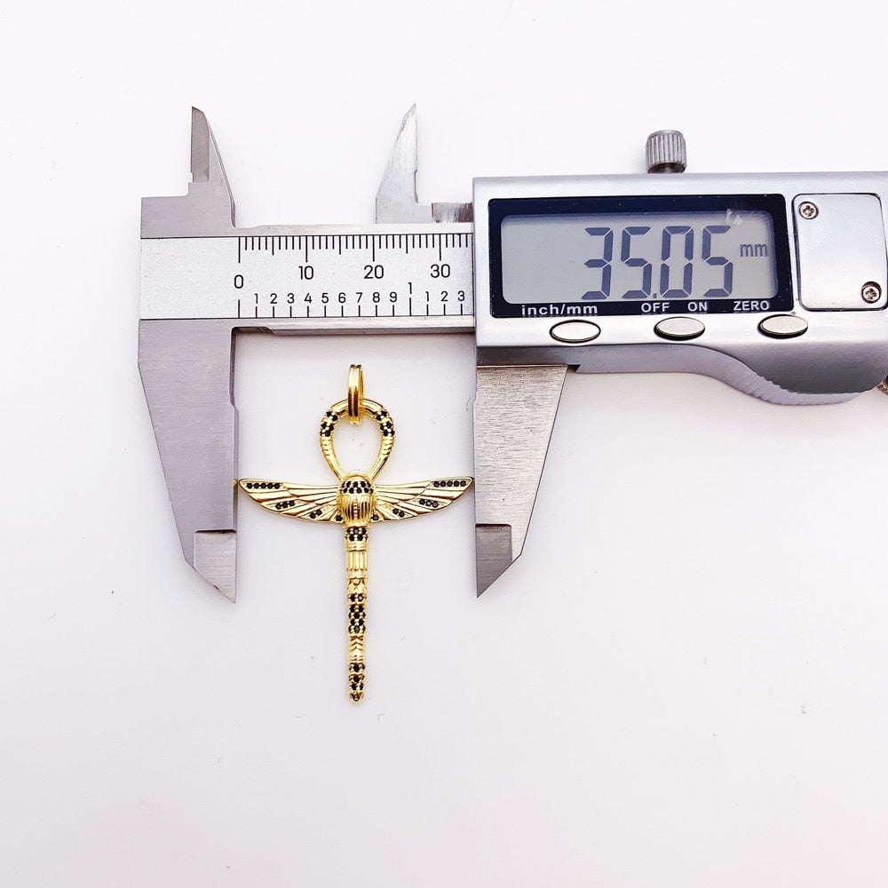 Cross of Life Ankh With Scarab Golden Pendant Vintage Fine Jewelry Pure 925 Sterling Silver Protective Amulet For Woman & Men