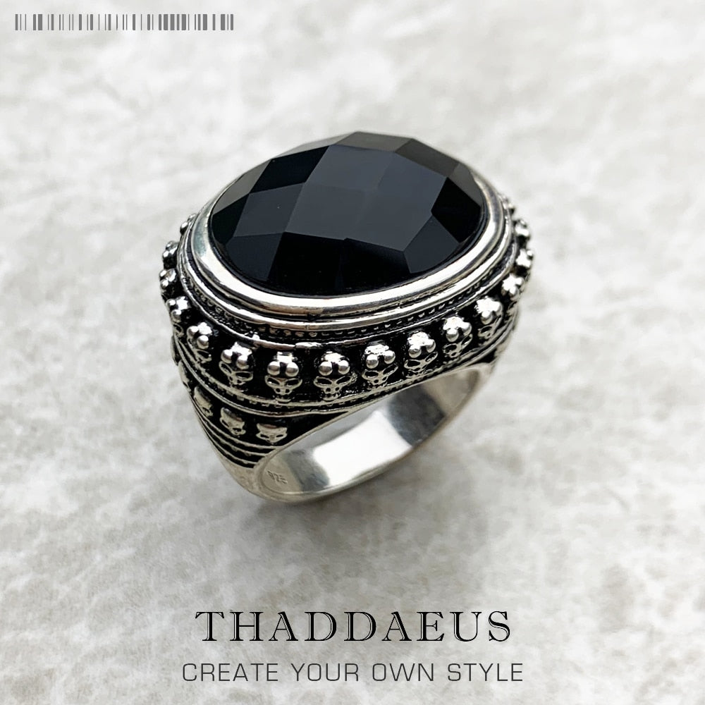 Cocktail Ring Black Oval CZ Skull Skeleton,Europe Style Fashion Jewelry Gift In 925 Sterling Silver For Men &amp; Women
