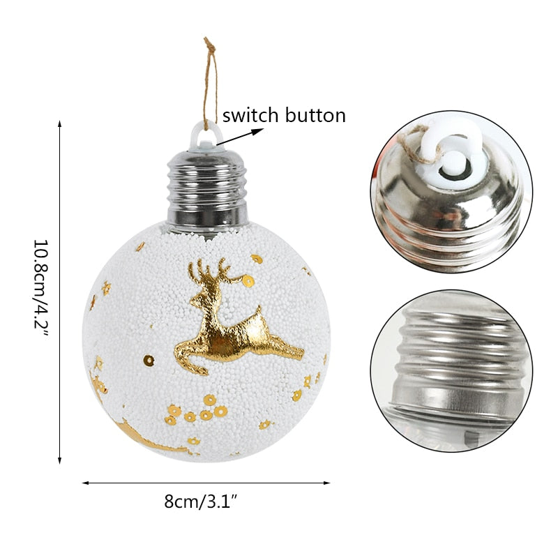 2023 LED Christmas Ball Lights Snowflake Elk Pattern Xmas Tree Hanging Pendant Ornaments Christmas Decorations for Home New Year