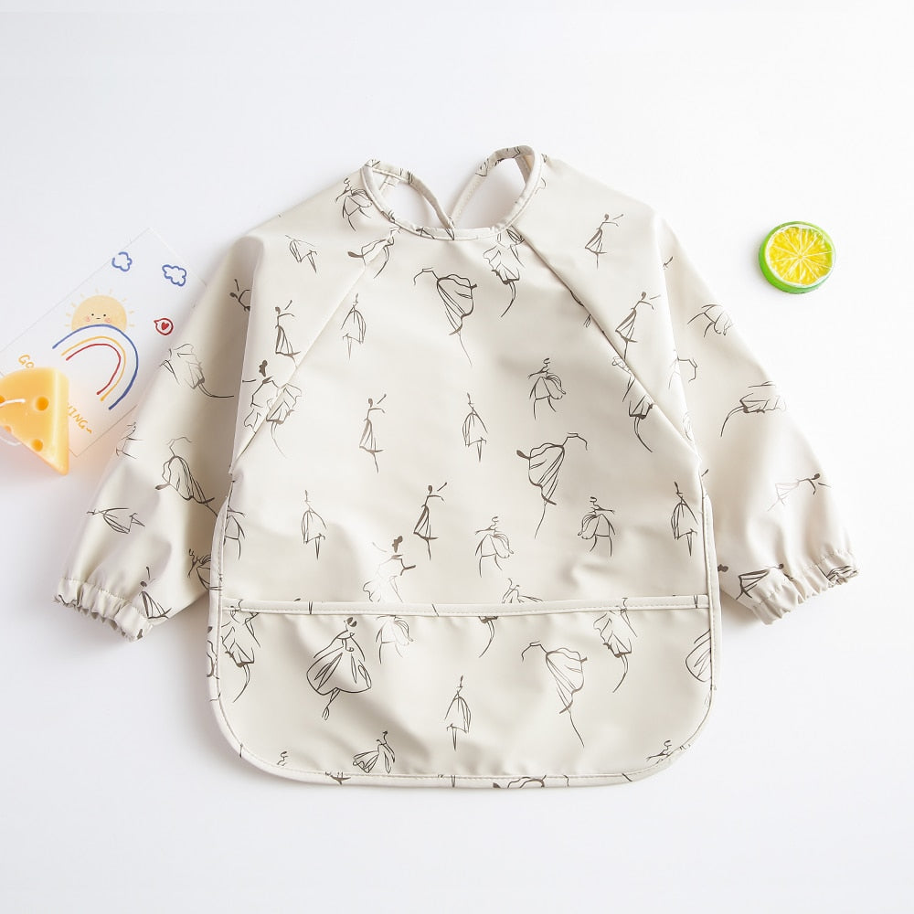 hibobi Baby Long Sleeved Bibs Children Toddler Bibs Art Crafts Waterproof Mealtime Protection Washable Easy Clean Smock for Kid