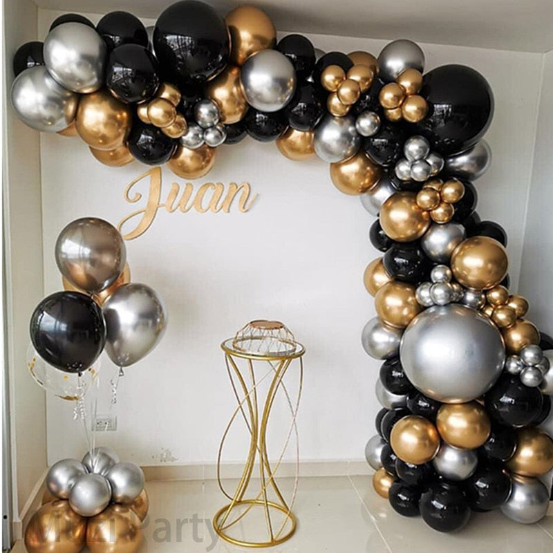 Chrome Silver Gold Balloon Arch Kit Black Balloons Garland Wedding Birthday Party Decor Kids Baby Shower