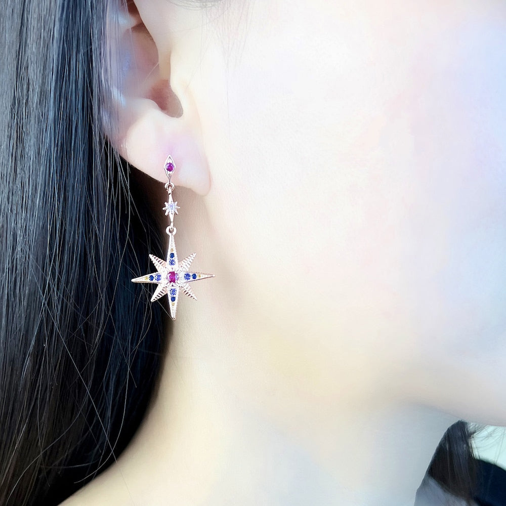 Drop Earring Star & Moon Vintage Gift For Women High Quality Rose Gold Color 925 Sterling Silver Fashion Jewelry