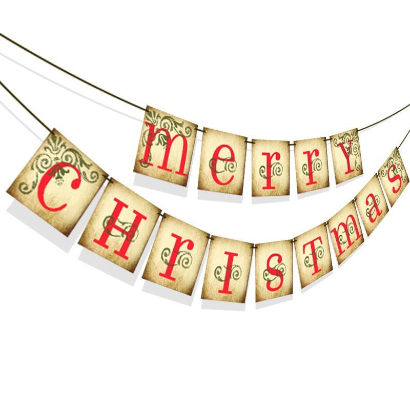 Merry Christmas Banner Garland Vintage Xmas Decorations for Home Indoor Navidad Natal Gift Fireplace Hanging Decor New Year 2023