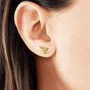 Ear Studs Golden Flower &amp; Leaf,Europe Fine Jewerly For Women,2022 Summer Romantic Gift In 925 Sterling Silver
