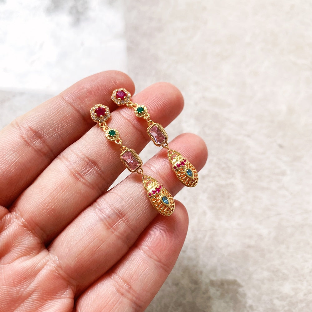 Drop Earrings Scarab Motif Fine Jewelry Vintage Magical Talismans For Women Autumn New Lucky Gift Solid 925 Sterling Silver