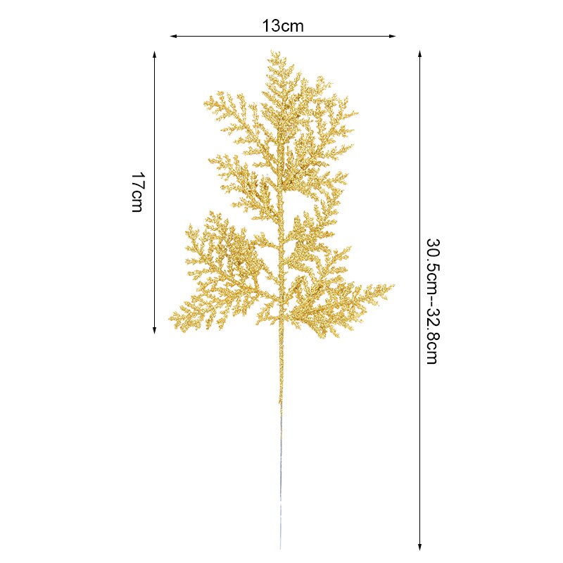 5Pcs Glitter Gold Leaves Xmas Tree Hanging Ornament Flower Artificial Plants Pine Branches Christmas Decoration for Home Navidad