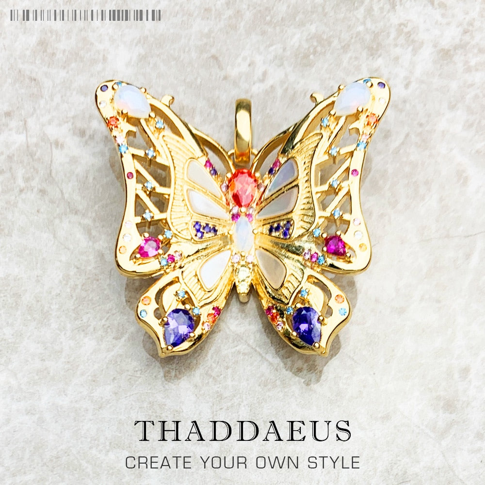 Detailed Golden Butterfly Pendant Brand New 925 Sterling Silver Jewelry Europe Accessorie Trendy Gift For Woman