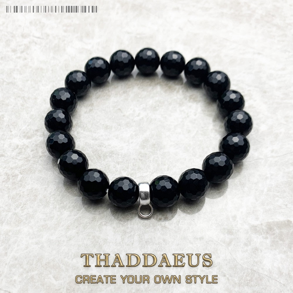 Black Stone Bracelet,Europe Style Glam Fashion Jewerly For Women Gift In 925 Sterling Silver