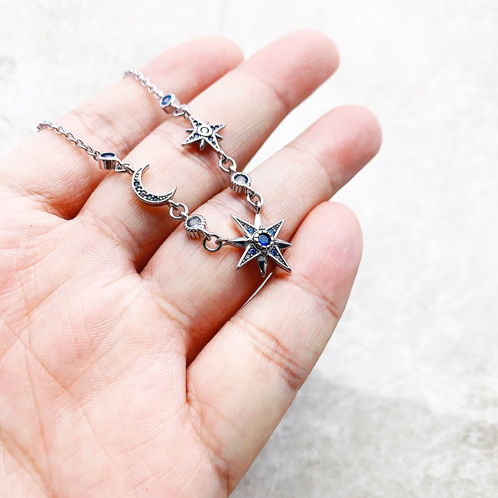 Royalty Star &amp; Moon Necklace 2023 Spring New Link Chain Fine Jewelry Europe 925 Stering Silver Bijoux Trendy Gift For Women