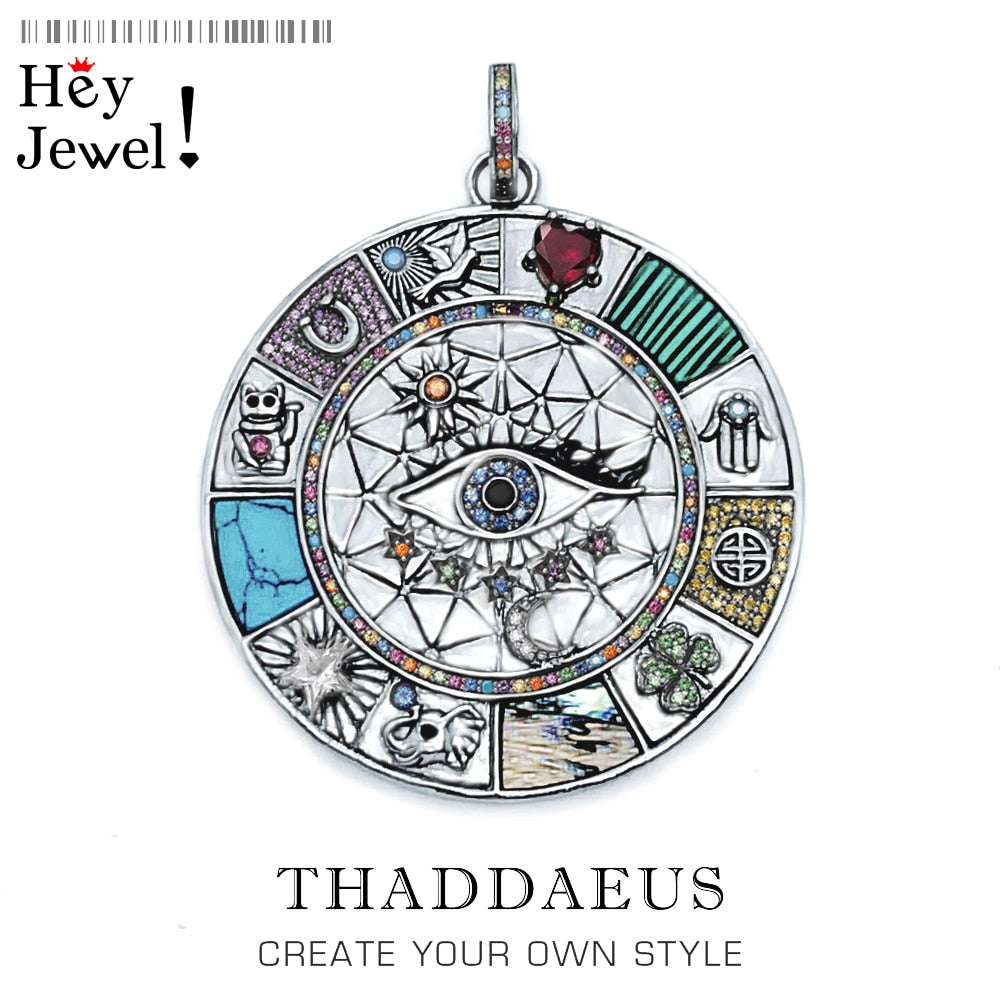 Pendant Large Amulet Magical Lucky Heart Cat Elephant Clover Symbols Fatima Golden Jewelry 925 Sterling Silver Women Men Gift