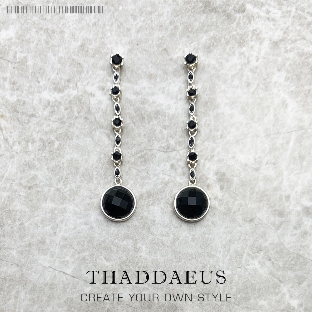 Drop Earrings Black Star,Europe Style Karma Good Fashion Jewelry Bohemia Gift For Women In 925 Sterling Silver