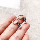 Black CZ Pave Skull Creole Hinged Hoop Earrings,Europe Fine Jewelry For Women Men Gift In 925 Sterling Silver