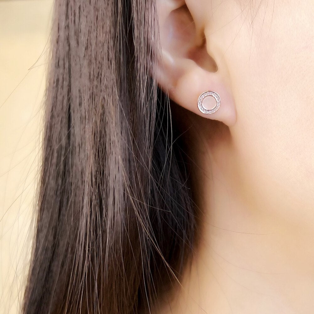 Round Shell Studs Earrings Romantic Pure 925 Sterling Silver Jewerly Gift For Women