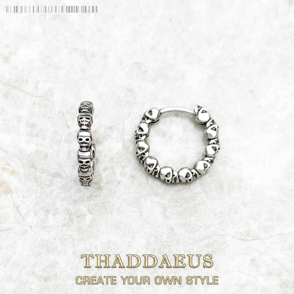 Creole Skulls Hinged Hoop Earrings Europe Style Punk Fashion Jewelry For Women Men Gift In Solid 925 Sterling Silver