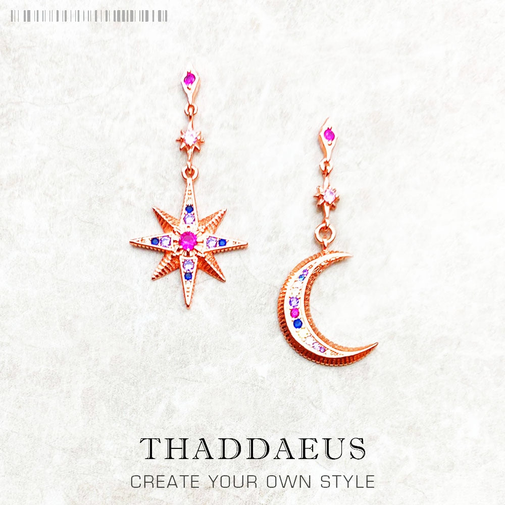 Drop Earring Star &amp; Moon Vintage Gift For Women High Quality Rose Gold Color 925 Sterling Silver Fashion Jewelry