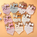 3Pcs/Set Cotton Baby Bib Bow Headband Adjustable Button Triangle Saliva Towel Print Infant Boy Girl