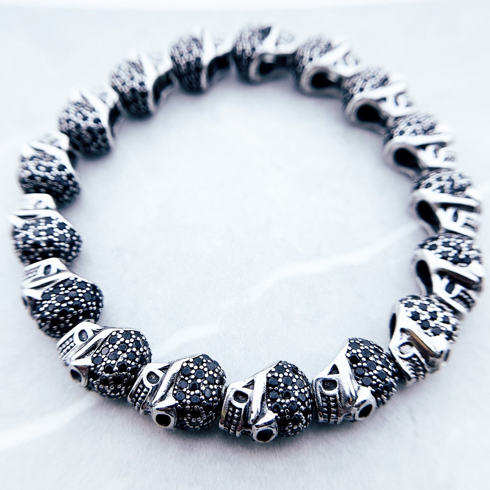 Black Zirconia Skeleton Skull Bracelet,Europe Style Heart Good Jewelry For Men & Women,Rebel Gift In Silver,Super De