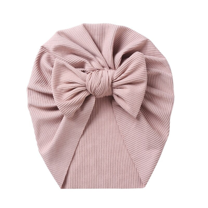 1Pc Baby Girl Turban Bow Hats Breathable Hat Headdress w/ Pure Color Comfort Beanie Skin Friendly Hand Wash Newborn Head