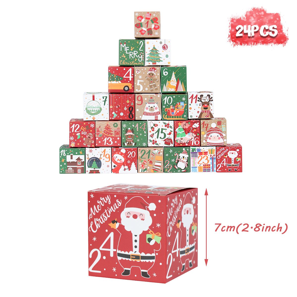 24Pcs Christmas Advent Calendar Gift Box Kraft Paper Candy Cookies Box Kids New Year Party Gift Favors Navidad 2022 Xmas Decor - anconmall