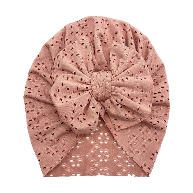 1Pc Newborn Fetal Hat Summer Hollow Breathable Baby Bow Knotted Polyester Hats for Newborn Infant Headwear Baby Shower Caps