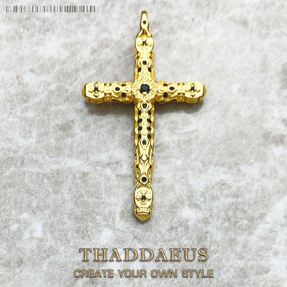 Pendant Cross Black Stones Gold New Fine Jewelry Bijoux Accessories 925 Sterling Silver Gift For Woman Men